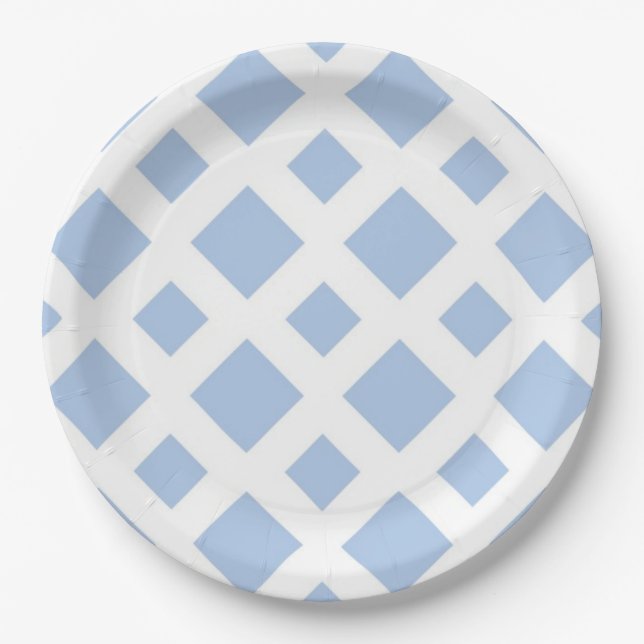 Light Blue Diamonds on White Paper Plate (Front)