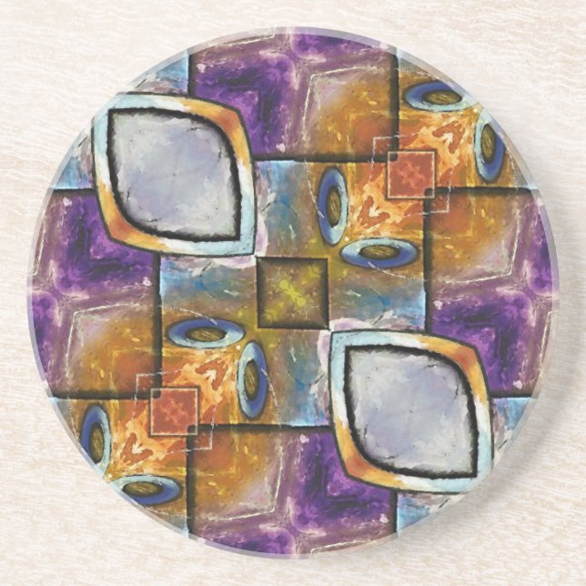 Light Blue Diamonds With Purple and Gold Coaster (Front)