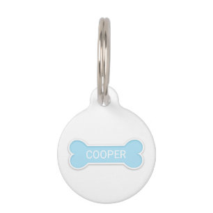 Light Blue Dog Bone With Custom Pet Name Tag