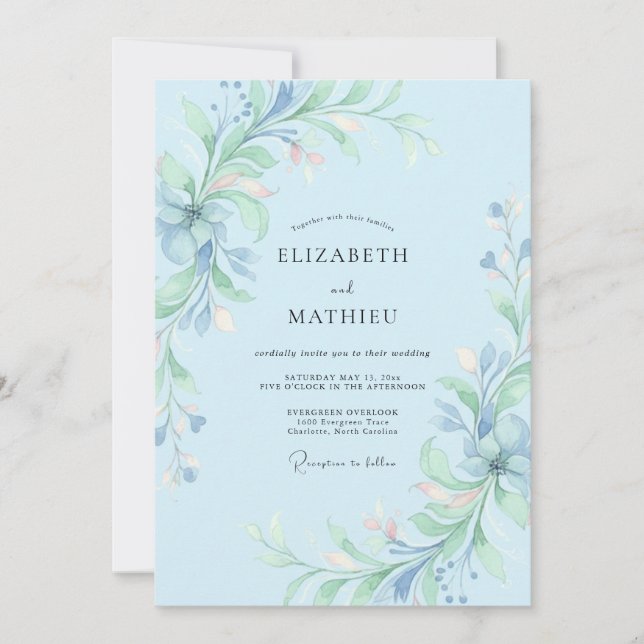 Light Blue Dreamy Spring Wedding Invitation (Front)