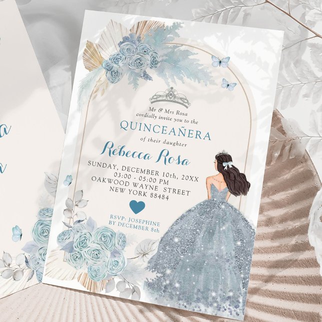 Light Blue Dress Boho Princess Quinceañera Invitation (Creator Uploaded)