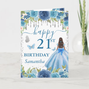 Light Blue Dress Dark Skin Princess Birthday Card
