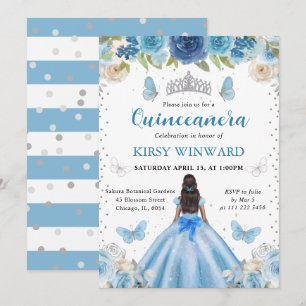 Light Blue Dress Dark Skin Princess Quinceanera Invitation
