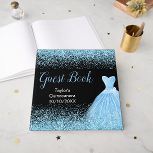 Light Blue Dress Faux Glitter Quinceanera Guest Book