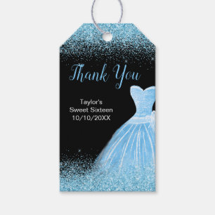 Light Blue Dress Faux Glitter Sweet 16 Birthday Gift Tags