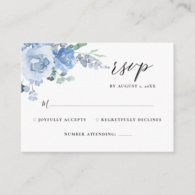 Light Blue Dusty Floral Botanical Save The Date Enclosure Card (Front)