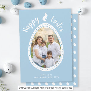 Light Blue Easter Egg Shape With Photo And Bunny Card