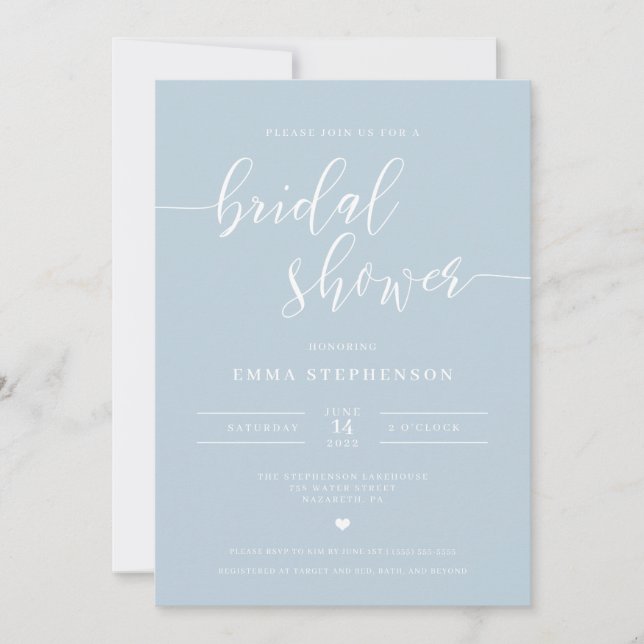 Light Blue Elegant Bridal Shower Invitation (Front)