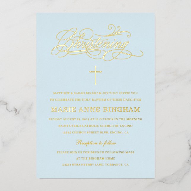 Light Blue Elegant Calligraphy Christening Gold (Front)