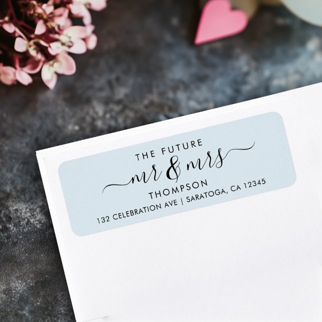 Light Blue Elegant Chic Future MR and MRS Address (Baby blue address label on table reading THE FUTURE Mr & Mrs in a script font with flourishes)