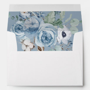 Light Blue Elegant Floral Script Wedding Envelope