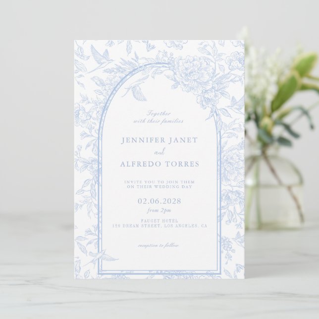 Light Blue Elegant Floral Wedding Invitation (Standing Front)