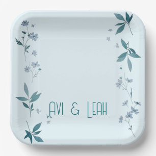 Light blue elegant Flowers and leaves dinneplates Paper Plate