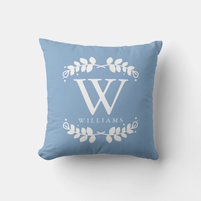 Light Blue Elegant Monogram Cushion (Front)