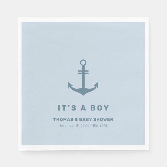 Light Blue Elegant Nautical Anchor Baby Shower  Napkin (Front)