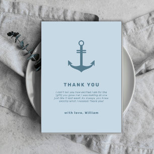 Light Blue Elegant Nautical Anchor Baby Shower  Thank You Card