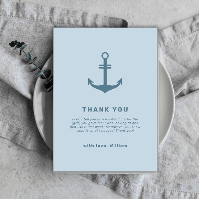 Light Blue Elegant Nautical Anchor Baby Shower  Thank You Card (Light Blue Elegant Nautical Anchor Baby Shower Thank You Card)