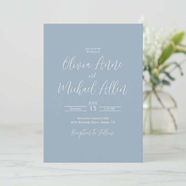 Light Blue Elegant Script Wedding Invitation (Standing Front)
