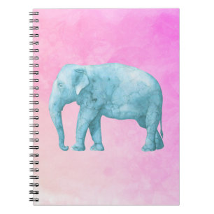 Light Blue Elephant on Dreamy Pink Watercolors Notebook