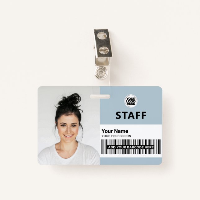 Light Blue Employee Business Photo Staff ID ID Badge (Front with Clip)