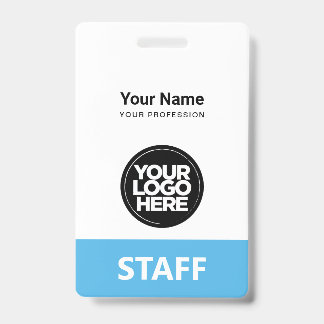 Light Blue Employee Name Business Logo Staff Tag ID Badge