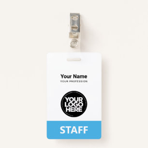 Light Blue Employee Name Business Logo Staff Tag ID Badge