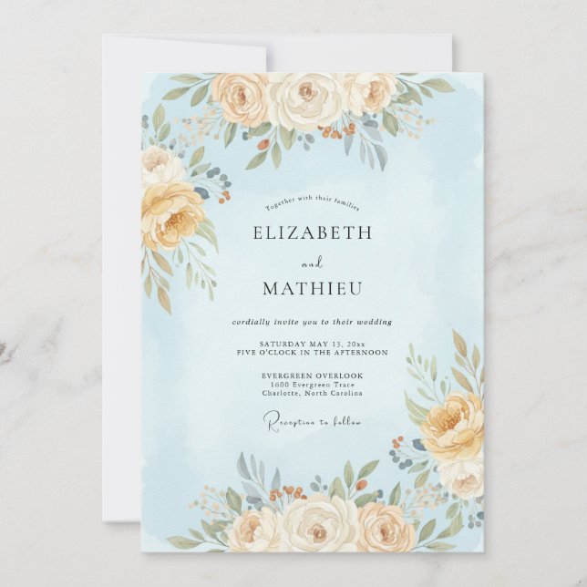 Light Blue Ethereal Floral Wedding Invitation (Front)
