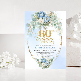 Light Blue Eucalyptus 60th Birthday Invitation