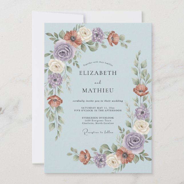 Light Blue Exquisite Botanical Wedding Invitation (Front)