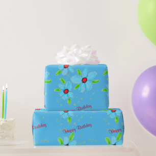 Light Blue Fancy Flowered Gift Wrap