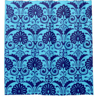 light blue fans and fronds print shower curtain