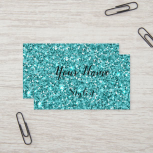 Light Blue Faux Glitter Business Card