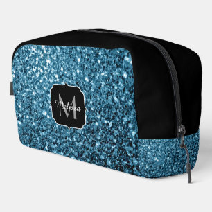 Light blue faux glitter sparkles black Monogram Dopp Kit