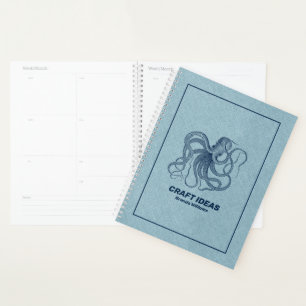 Light blue faux linen & blue octopus planner