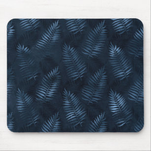 Light Blue Ferns Against Dark Blue Background Mouse Mat
