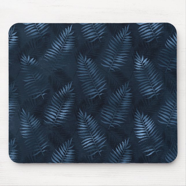 Light Blue Ferns Against Dark Blue Background Mouse Mat (Front)