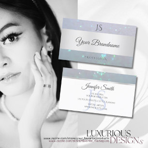 Light Blue Fine Sparkle Pearl Glitter and Initials Business Card