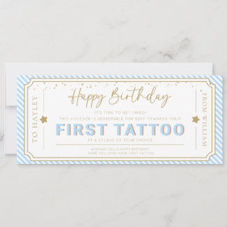 Light Blue First Tattoo Birthday Gift Voucher Invitation