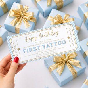 Light Blue First Tattoo Birthday Gift Voucher Invitation