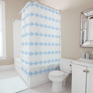 Light Blue Fish in Watercolor Coastal Nautical Shower Curtain