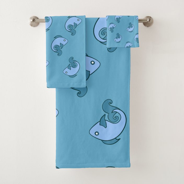 Light Blue Fish Pattern Bath Towel Set Zazzle.co.uk