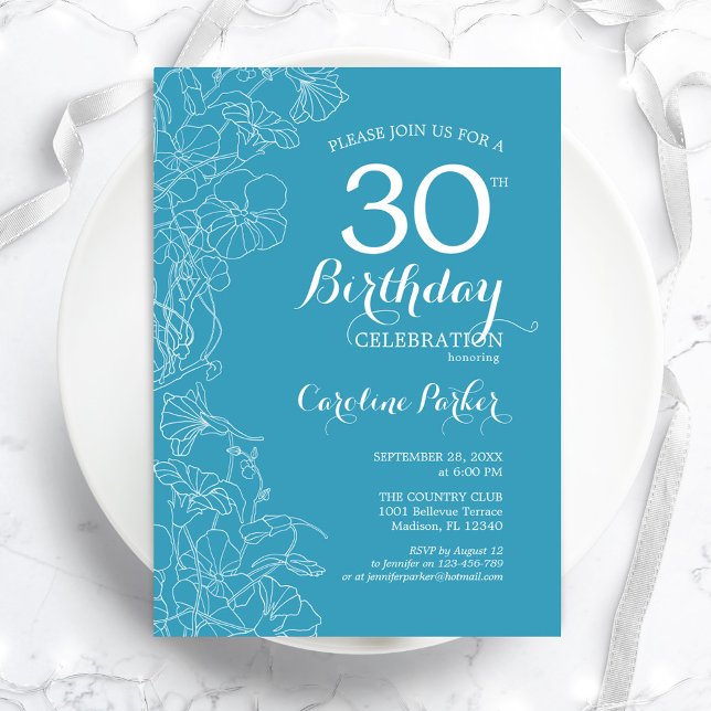 Light Blue Floral 30th Birthday Party Invitation (Creator Uploaded)