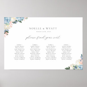 Light Blue Floral 4 Table Wedding Seating Chart