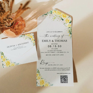 Light Blue Floral All in One Wedding Invite