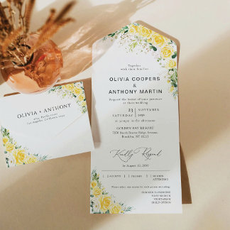 Light Blue Floral All in One Wedding Invite