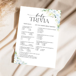 Light Blue Floral Baby Shower Baby Trivia Game