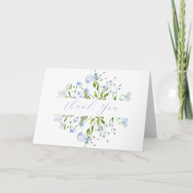 Light Blue Floral Bridal Shower Folded Thank You Card (Front)