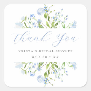 Light Blue Floral Bridal Shower Thank You Square Sticker