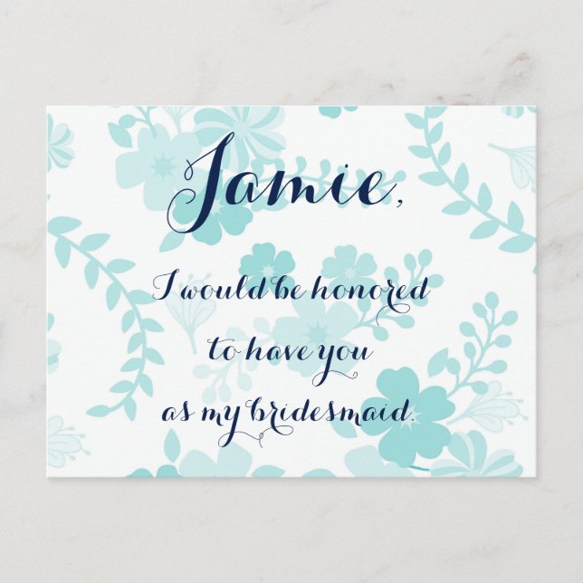 Light Blue floral bridesmaid Invitation Postcard (Front)