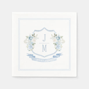 Light Blue Floral Crest French Wedding Monogram Napkin